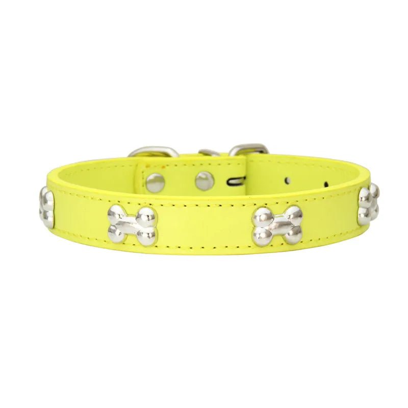 Bone-Shaped Leather Dog Collar - Adjustable Size for Small and Large Breeds - Durable and Stylish Design 19