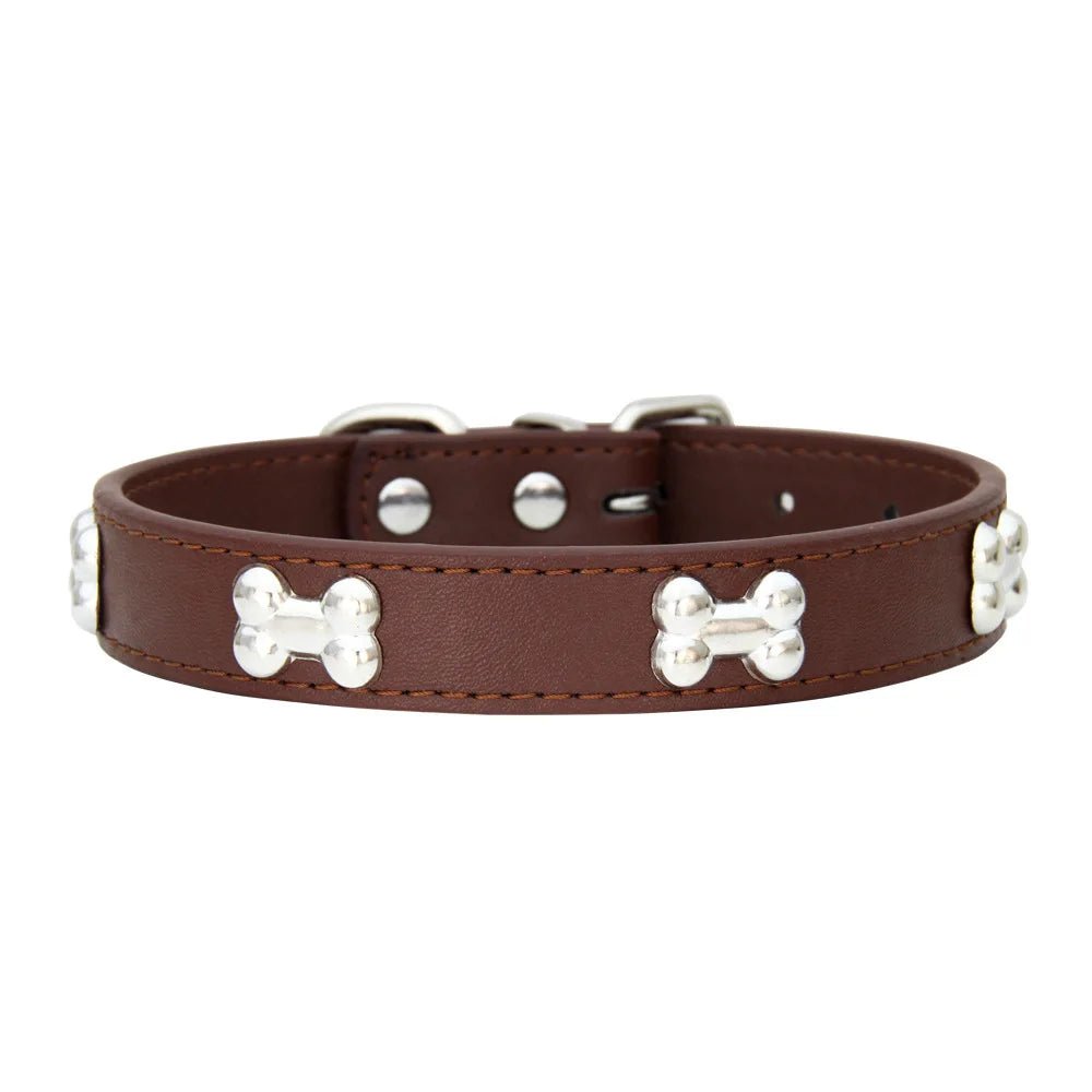 Bone-Shaped Leather Dog Collar - Adjustable Size for Small and Large Breeds - Durable and Stylish Design 21