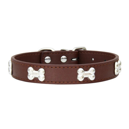 Bone-Shaped Leather Dog Collar - Adjustable Size for Small and Large Breeds - Durable and Stylish Design 21