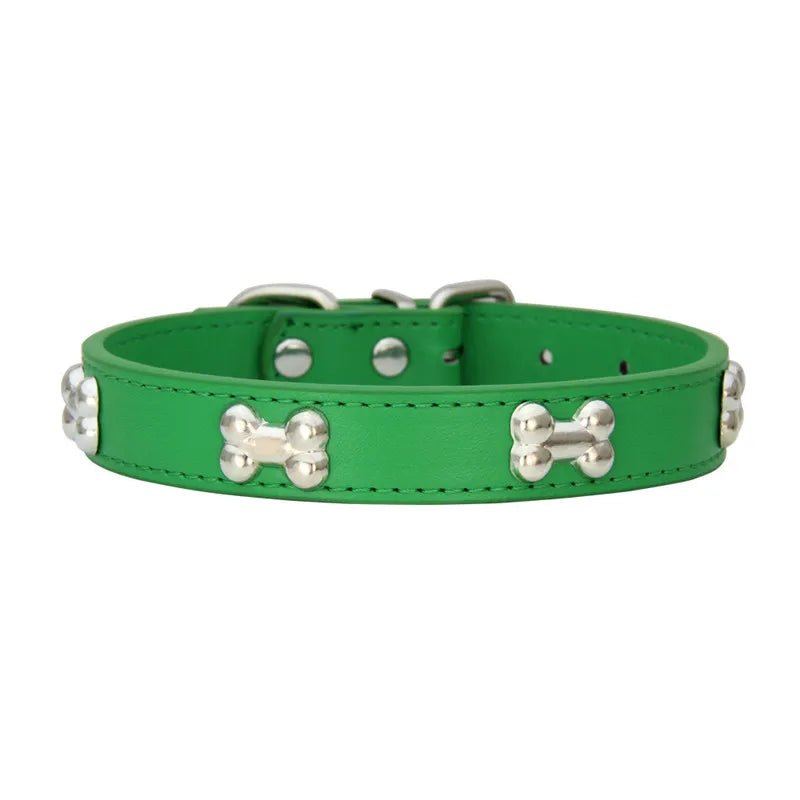 Bone-Shaped Leather Dog Collar - Adjustable Size for Small and Large Breeds - Durable and Stylish Design 8