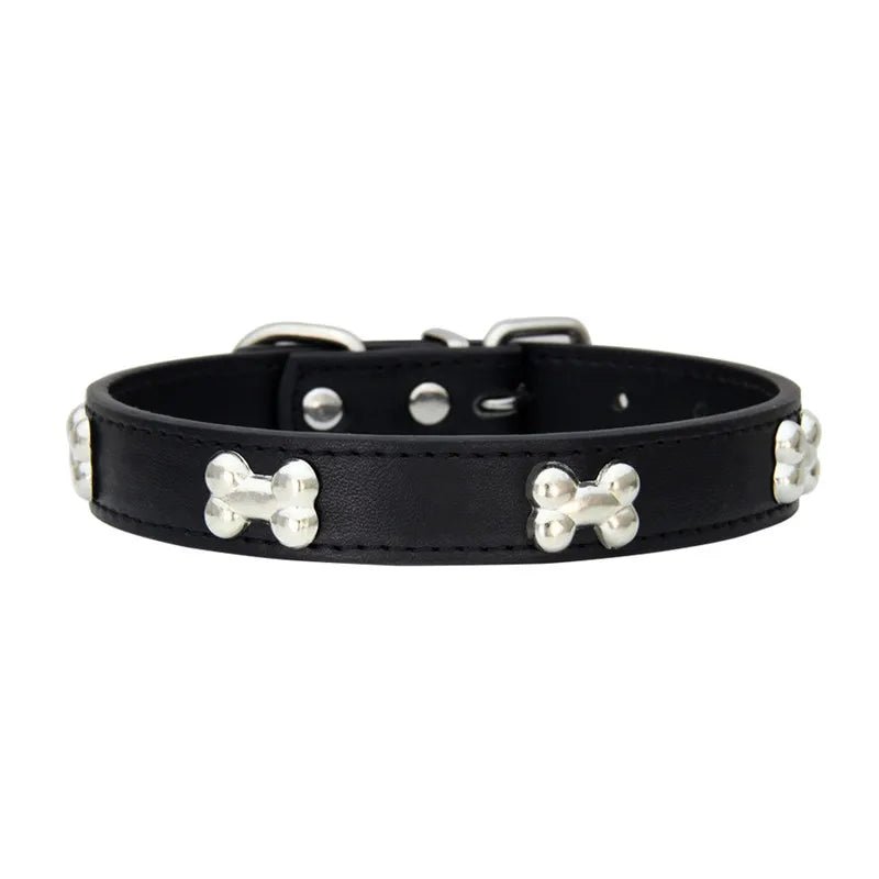 Bone-Shaped Leather Dog Collar - Adjustable Size for Small and Large Breeds - Durable and Stylish Design 9