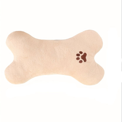 Bone-shaped plush pet pillow designed for small to medium dogs and cats, featuring a soft, washable fabric for ultimate comfort and easy cleaning. 9