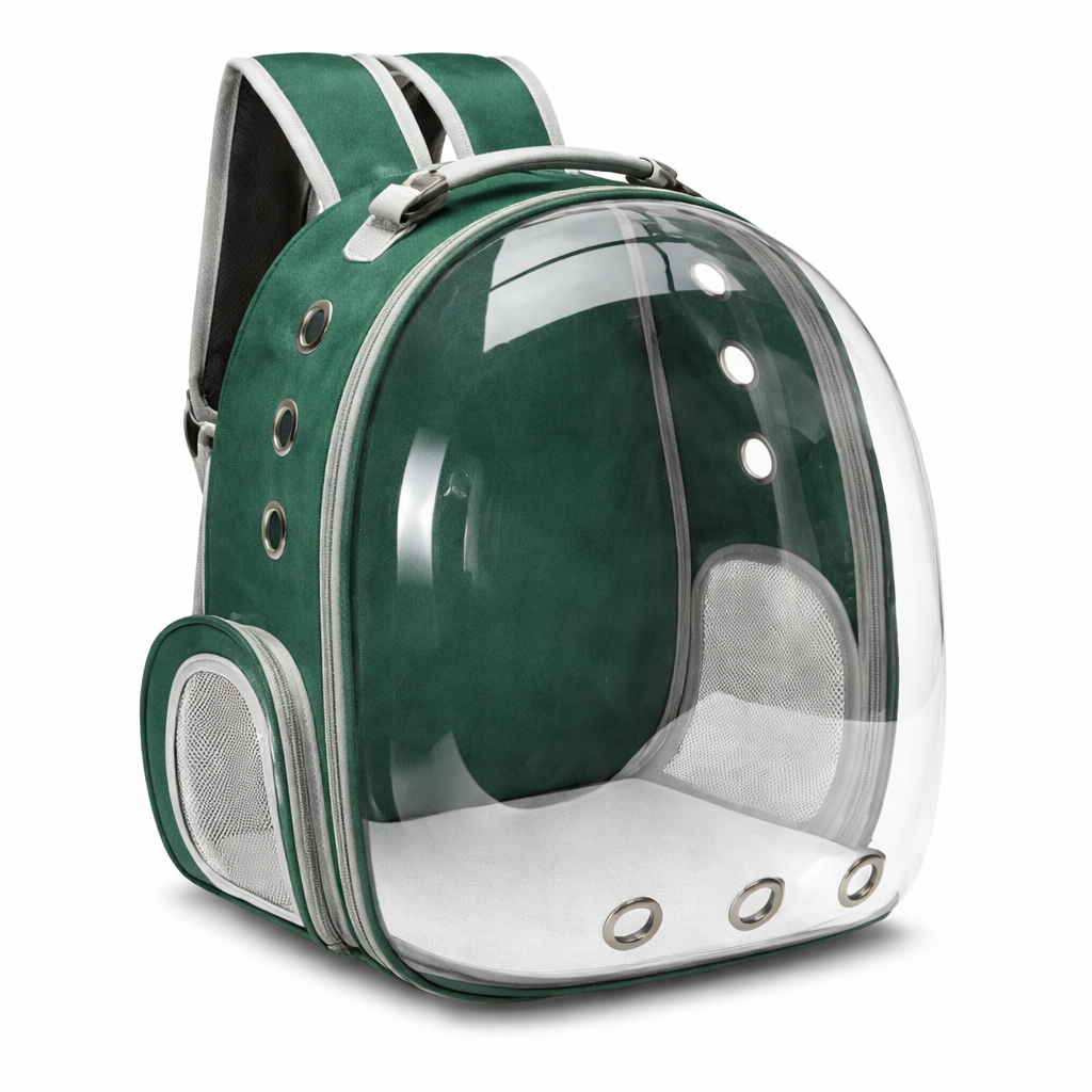 Breathable cat carrier backpack featuring ventilation mesh, designed for ergonomic comfort during hiking and outdoor adventures with pets. 4