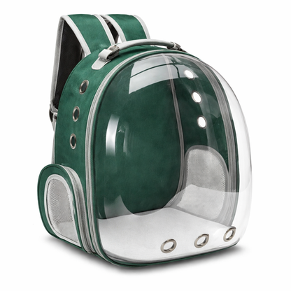 Breathable cat carrier backpack featuring ventilation mesh, designed for ergonomic comfort during hiking and outdoor adventures with pets. 4