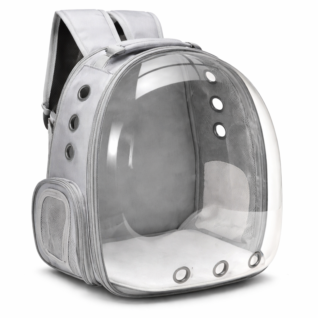 Breathable cat carrier backpack featuring ventilation mesh, designed for ergonomic comfort during hiking and outdoor adventures with pets. 5