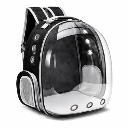 Breathable cat carrier backpack featuring ventilation mesh, designed for ergonomic comfort during hiking and outdoor adventures with pets. 6