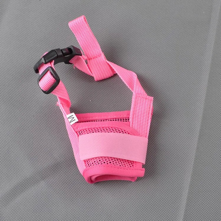 Breathable mesh dog muzzle designed for small dogs, featuring adjustable nylon straps for a comfortable and secure fit. 2