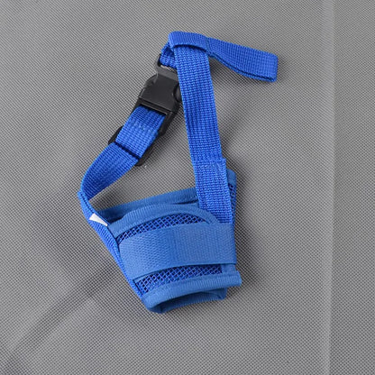 Breathable mesh dog muzzle designed for small dogs, featuring adjustable nylon straps for a comfortable and secure fit. 3