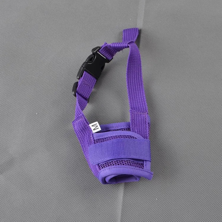 Breathable mesh dog muzzle designed for small dogs, featuring adjustable nylon straps for a comfortable and secure fit. 4