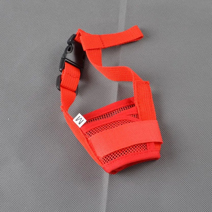 Breathable mesh dog muzzle designed for small dogs, featuring adjustable nylon straps for a comfortable and secure fit. 5