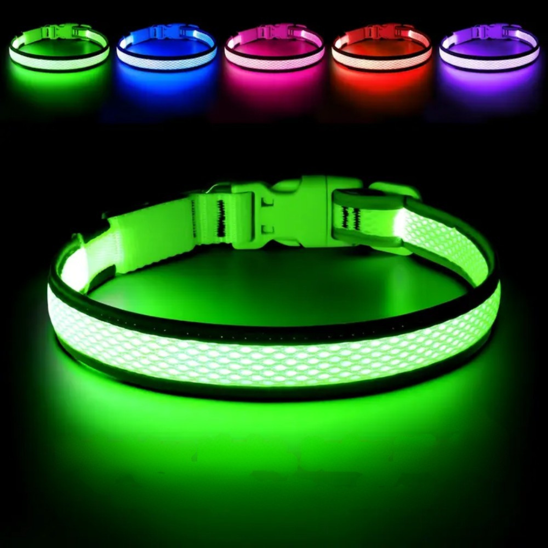 USB Rechargeable LED Dog Collar with Anti-Lost Design for Night Walks – Comfortable Soft Fabric