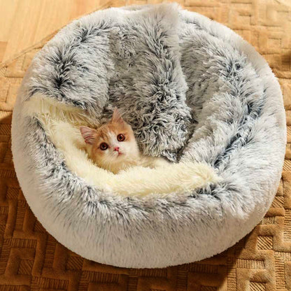 Calming Cat Bed - Plush Cat Cave Nest for Indoor Cats, Cozy and Ergonomic Design, Machine Washable, Small to Large Sizes 0