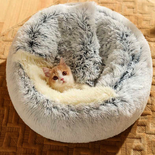 Calming Cat Bed - Plush Cat Cave Nest for Indoor Cats, Cozy and Ergonomic Design, Machine Washable, Small to Large Sizes 0