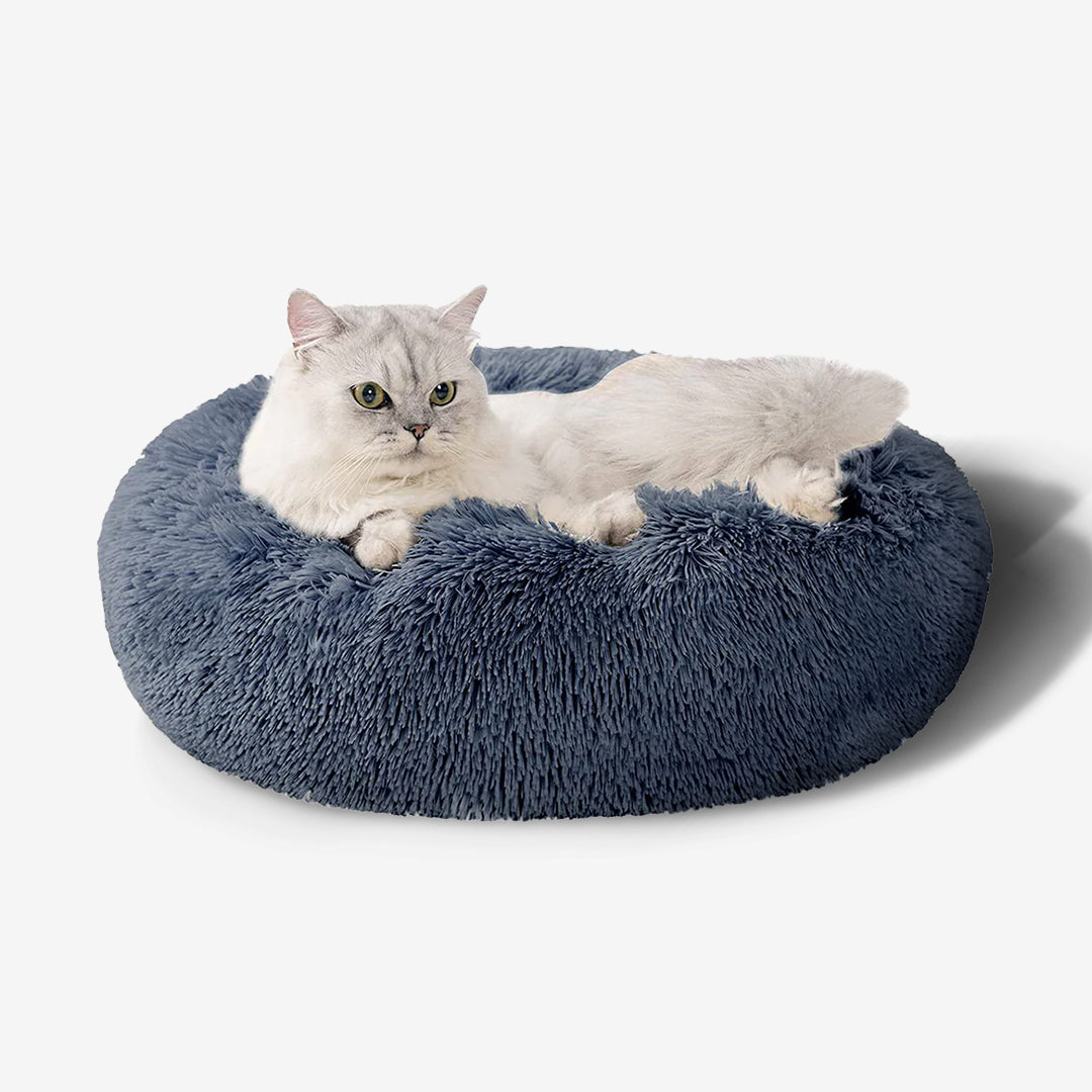 Calming Cat Bed with Raised Rim for Comfort – Ultra-Soft Plush Fabric, Non-Slip Base, Machine Washable, 20x20 Inches 1
