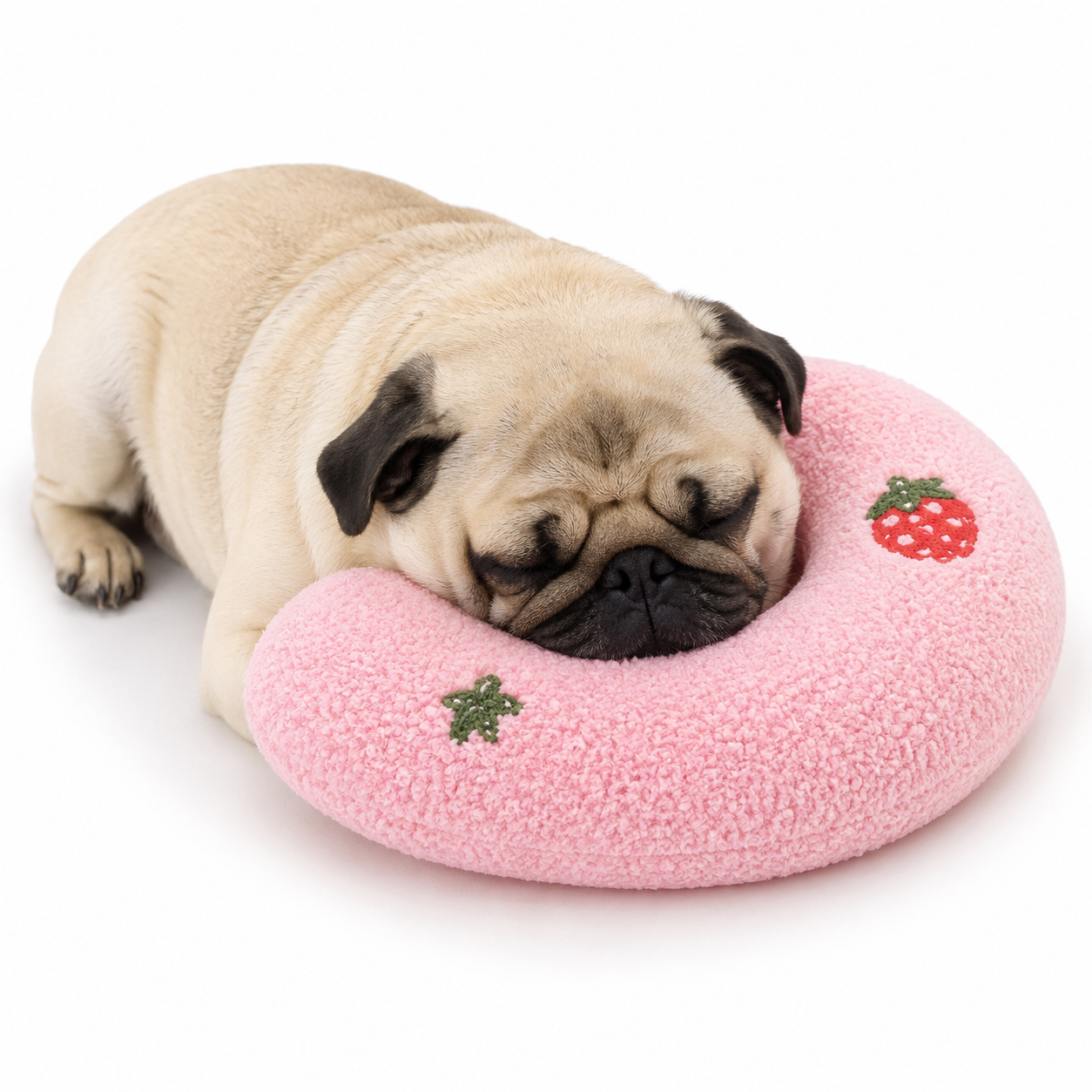 Calming plush dog neck pillow designed for small dogs, providing ergonomic sleep support and comfort. 1