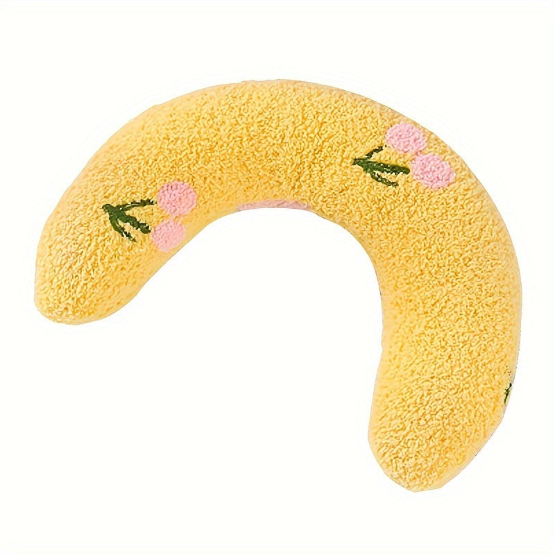 Calming plush dog neck pillow designed for small dogs, providing ergonomic sleep support and comfort. 2
