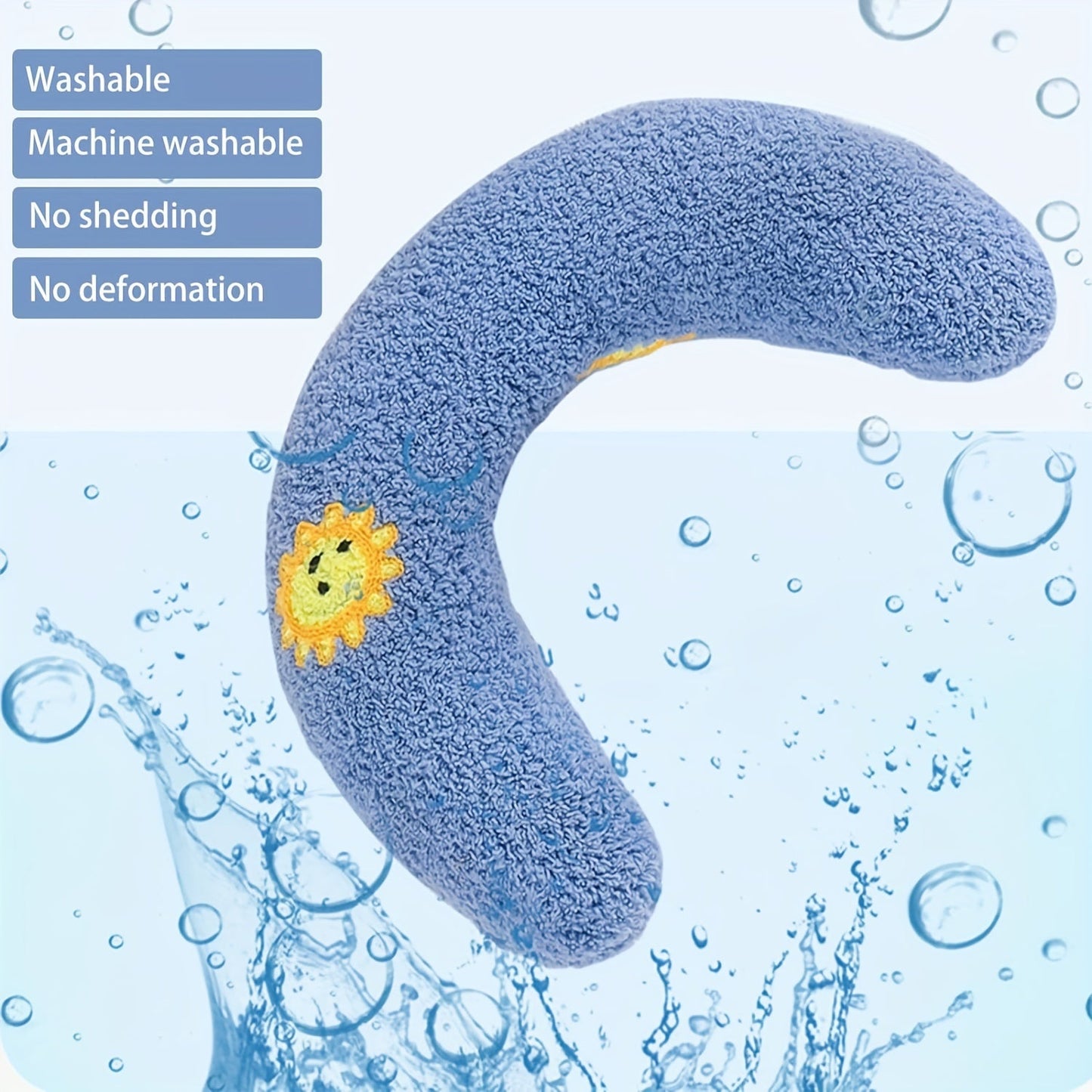Calming plush dog neck pillow designed for small dogs, providing ergonomic sleep support and comfort. 5