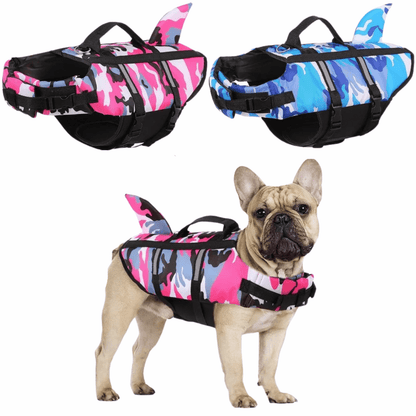 Camouflage Dog Life Jacket with Shark Fin – Adjustable Small Dog Swim Vest for Safety and Comfort in Water Adventures 1