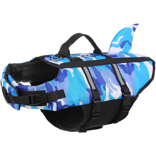Camouflage Dog Life Jacket with Shark Fin – Adjustable and Durable for Water Adventures 0