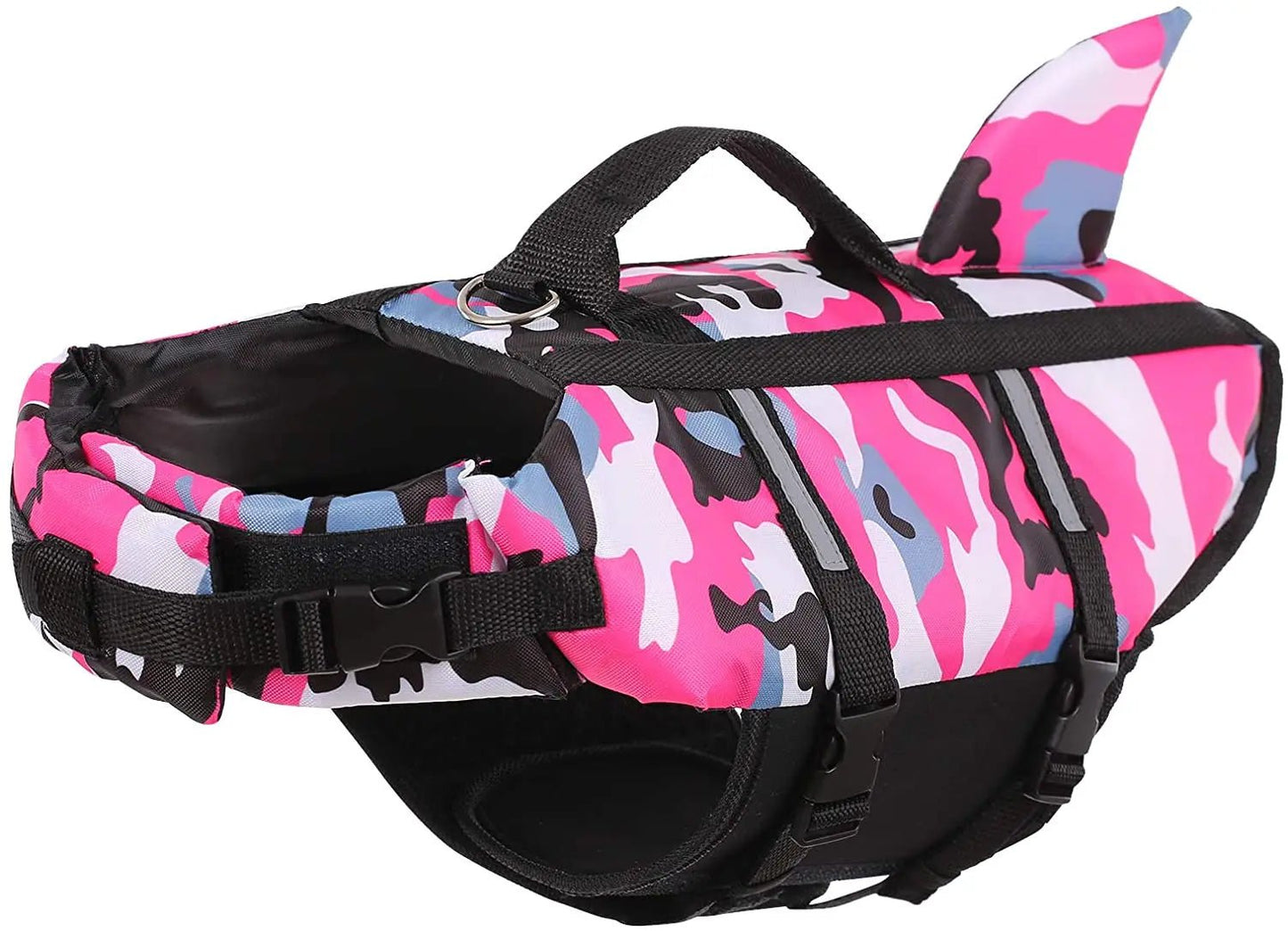 Camouflage Dog Life Jacket with Shark Fin – Adjustable and Durable for Water Adventures 6