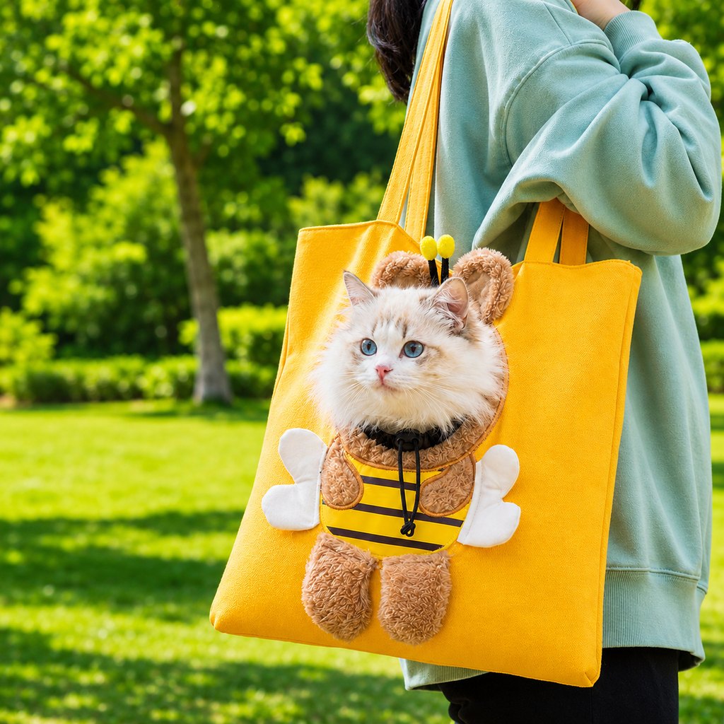 Canvas Pet Carrier Tote designed for cats and small dogs, featuring adjustable safety straps and a lightweight head-out design for comfortable travel. 1