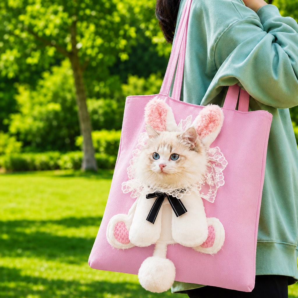 Canvas Pet Carrier Tote designed for cats and small dogs, featuring adjustable safety straps and a lightweight head-out design for comfortable travel. 15