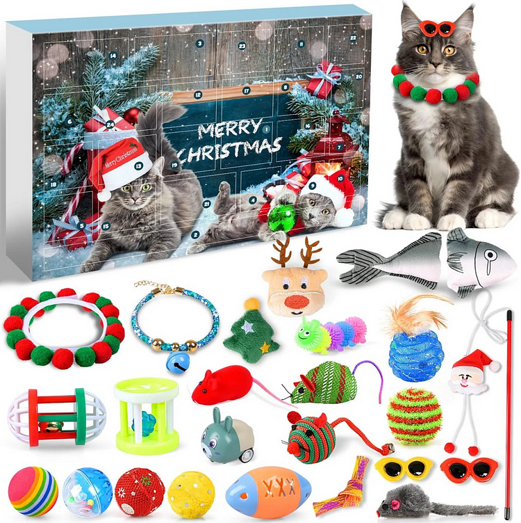 Cat Advent Calendar with 24 Unique Toys and Treats for Festive Fun 0