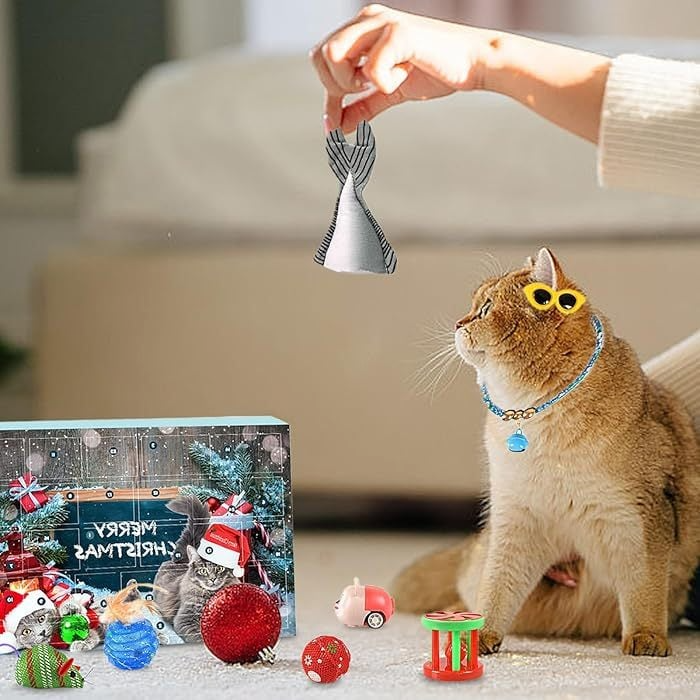 Cat Advent Calendar with 24 Unique Toys and Treats for Festive Fun 1
