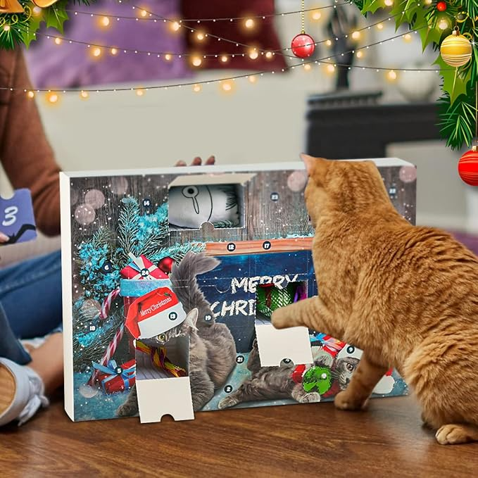 Cat Advent Calendar with 24 Unique Toys and Treats for Festive Fun 2