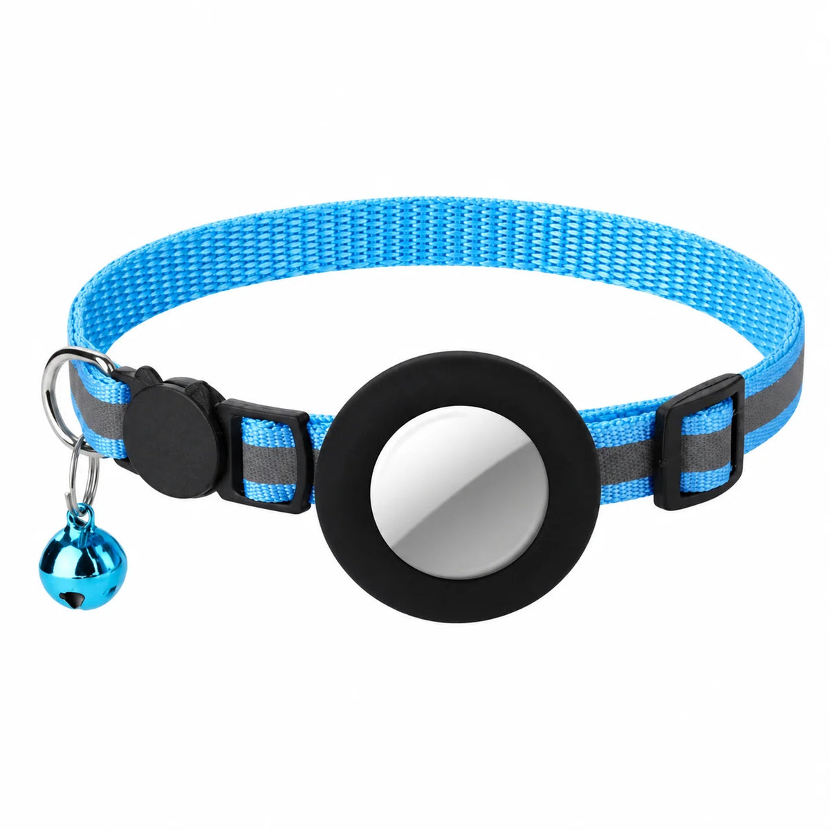 Adjustable cat collar made of stretchy polyester featuring an AirTag holder, designed for comfort and safety for cats and small dogs. 3