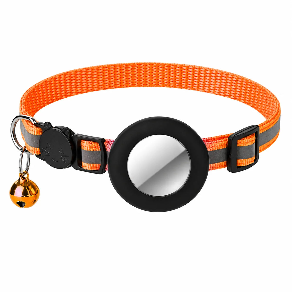 Adjustable cat collar made of stretchy polyester featuring an AirTag holder, designed for comfort and safety for cats and small dogs. 4
