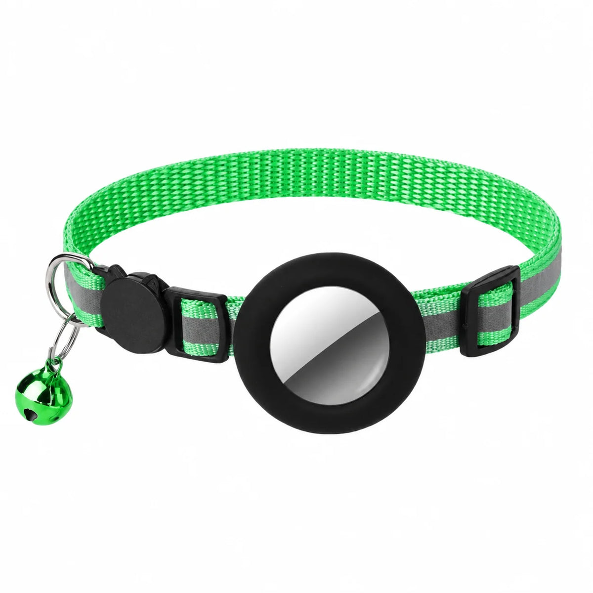 Adjustable cat collar made of stretchy polyester featuring an AirTag holder, designed for comfort and safety for cats and small dogs. 7