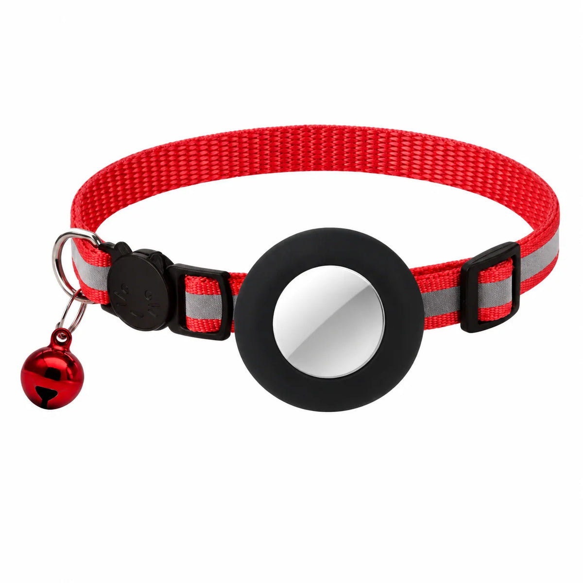 Adjustable cat collar made of stretchy polyester featuring an AirTag holder, designed for comfort and safety for cats and small dogs. 8