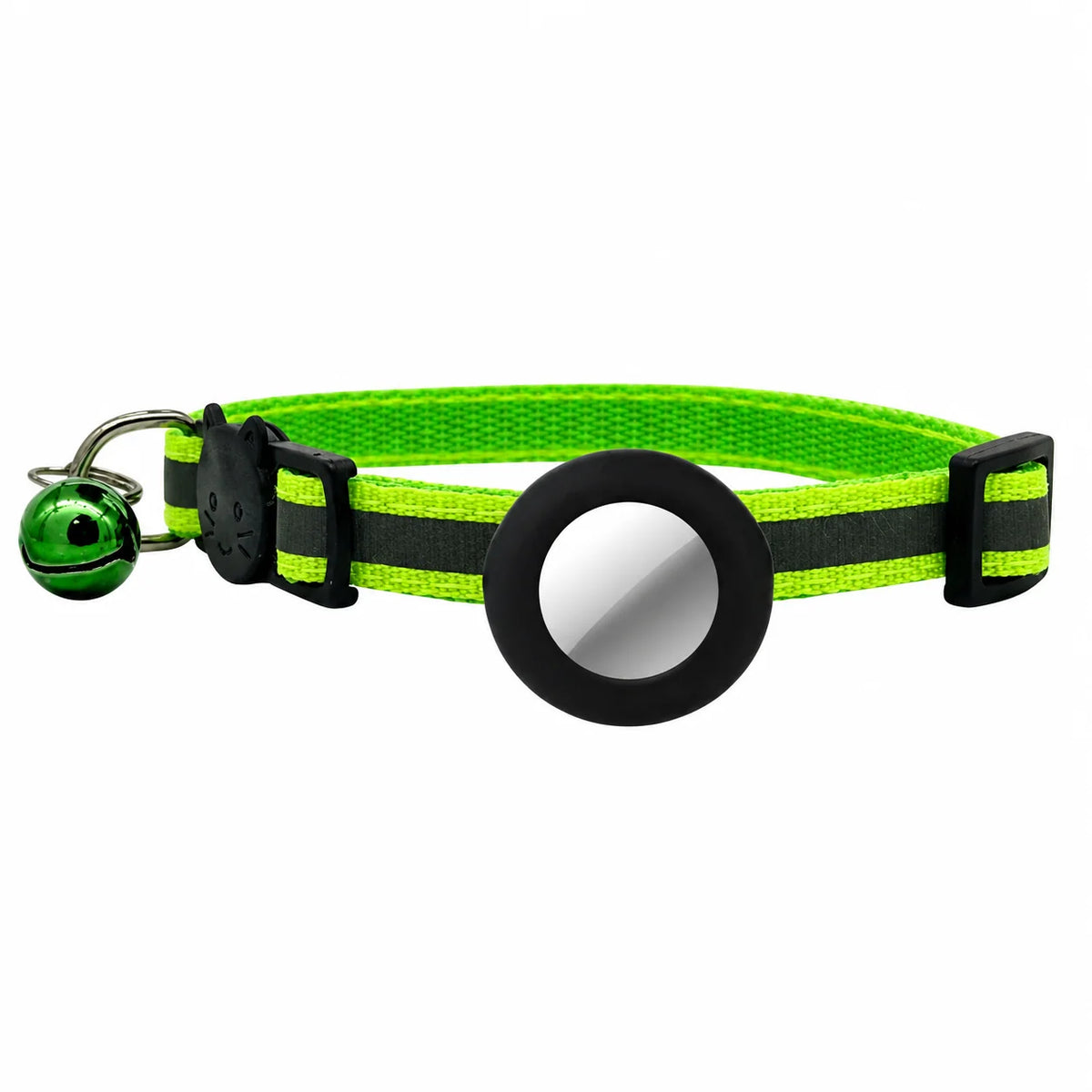 Adjustable cat collar made of stretchy polyester featuring an AirTag holder, designed for comfort and safety for cats and small dogs. 9