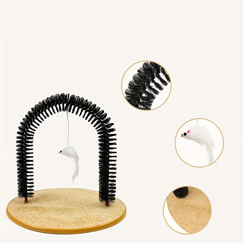 Cat grooming arch featuring soft massage bristles and engaging interactive play elements for a fun and relaxing grooming experience. 4