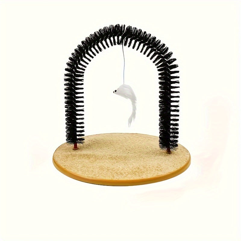Cat grooming arch featuring soft massage bristles and engaging interactive play elements for a fun and relaxing grooming experience. 7