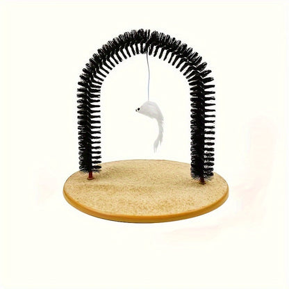 Cat grooming arch featuring soft massage bristles and engaging interactive play elements for a fun and relaxing grooming experience. 7