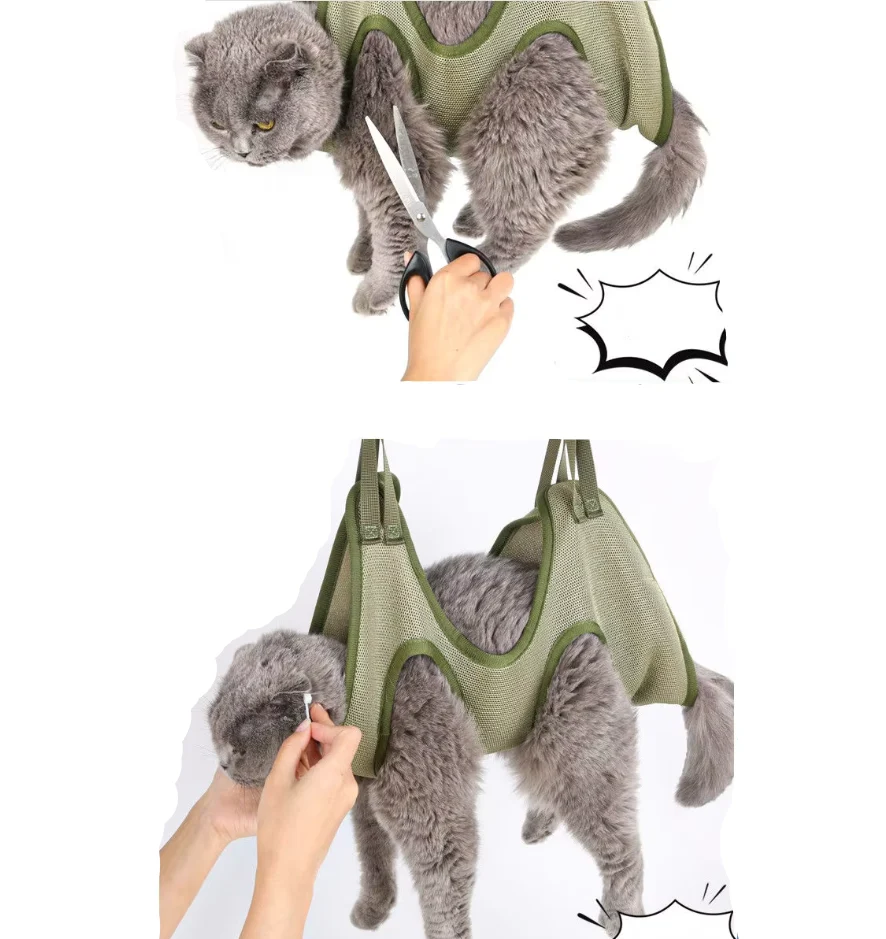 Cat grooming hammock designed for stress-free grooming and vet visits, featuring soft, durable fabric for optimal comfort and security. 3