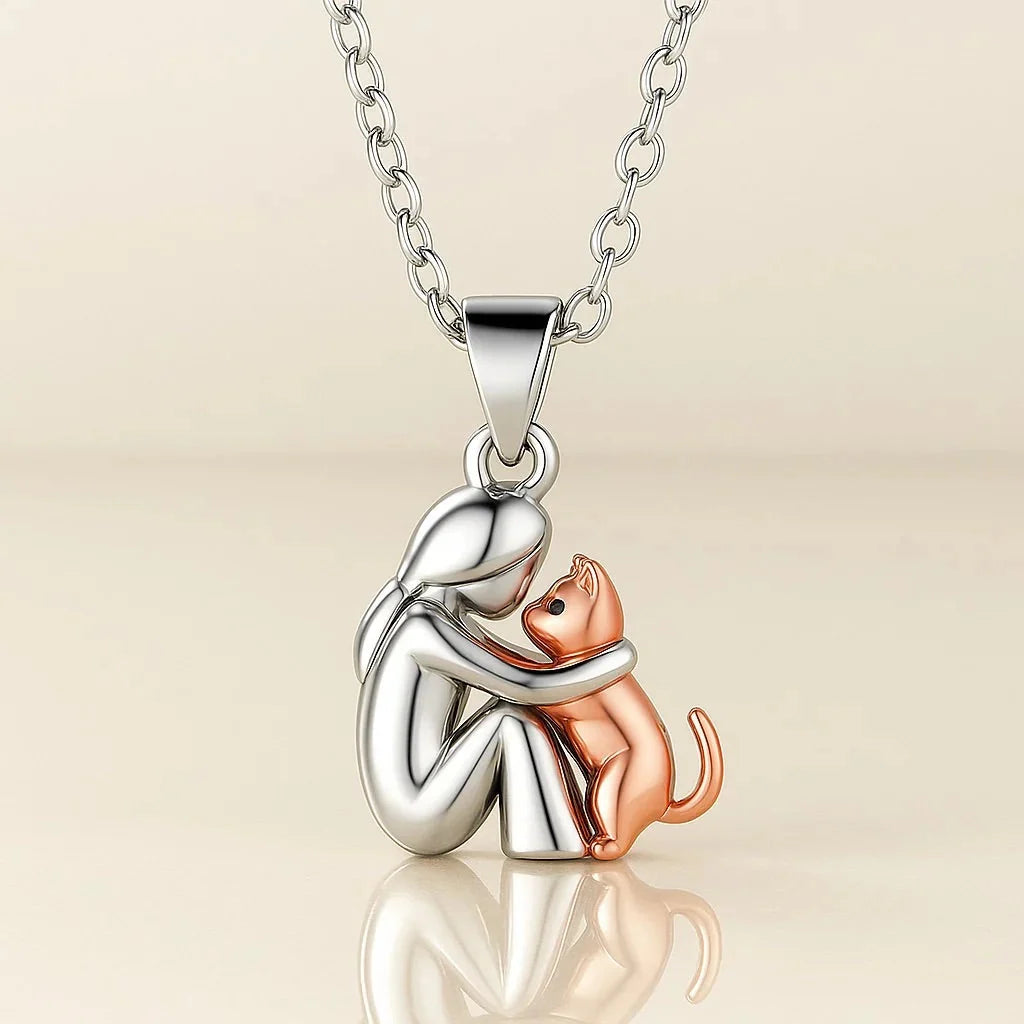 Cat Hug Pendant Necklace featuring an elegant design, 14K gold-plated finish, and an adjustable chain, perfect for cat lovers and as a keeps 2