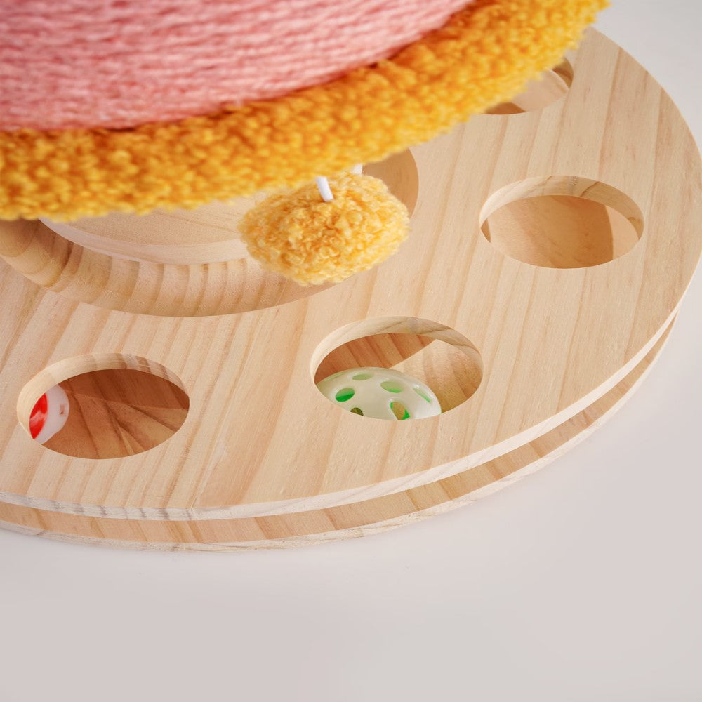Cat scratching post featuring a cozy perch and interactive play area, designed in a fun 3-in-1 mushroom shape, perfect for keeping your feline entertained 6