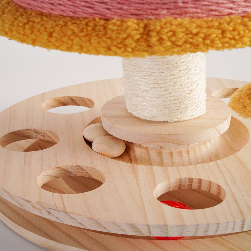 Cat scratching post featuring a cozy perch and interactive play area, designed in a fun 3-in-1 mushroom shape, perfect for keeping your feline entertained 7