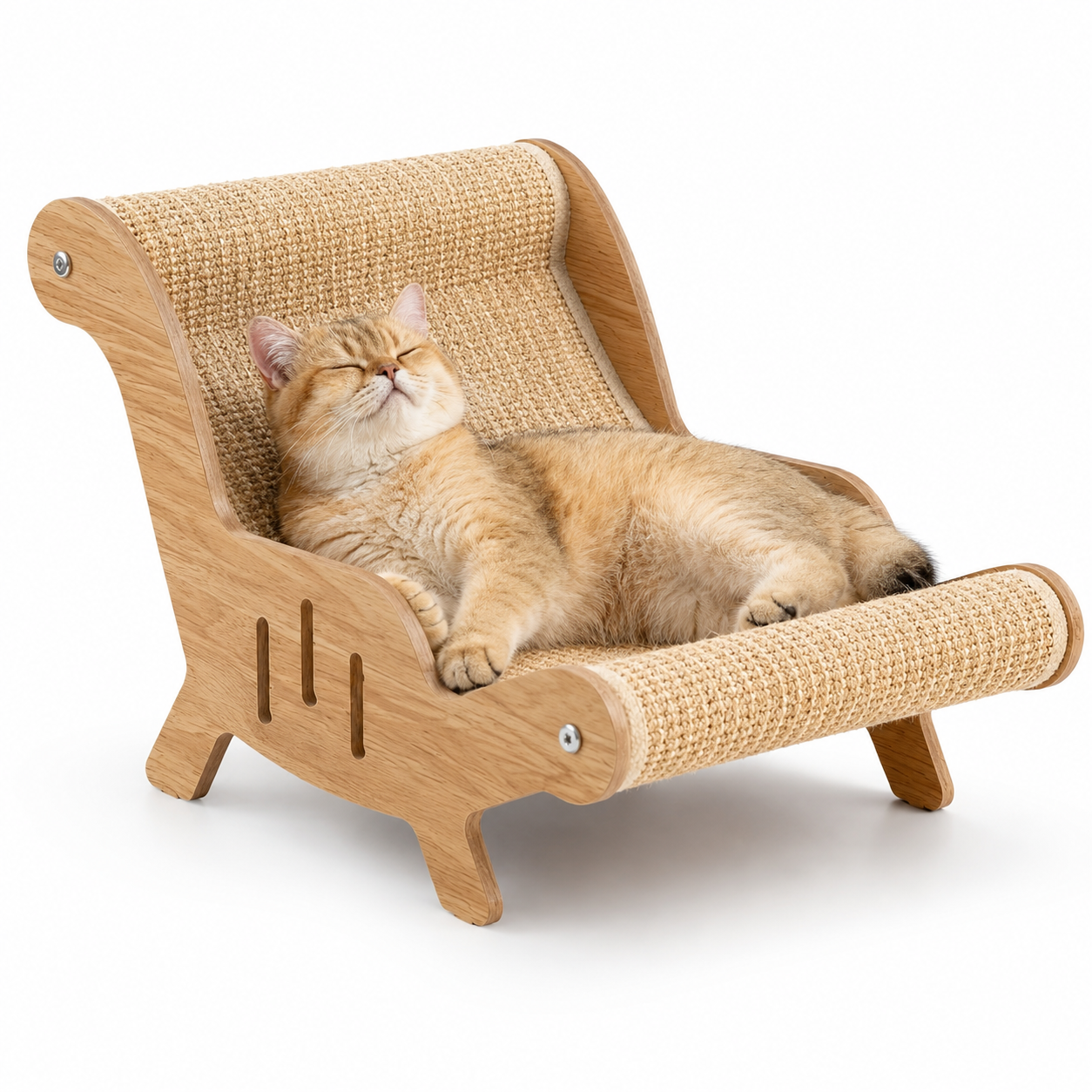 Cat scratching post featuring a durable sisal surface and a spacious lounge area, designed in a modern style to accommodate active cats and promote healthy scratching behavior. 0