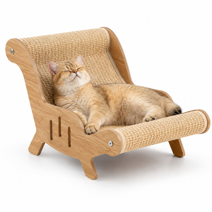 Cat scratching post featuring a durable sisal surface and a spacious lounge area, designed in a modern style to accommodate active cats and promote healthy scratching behavior. 0