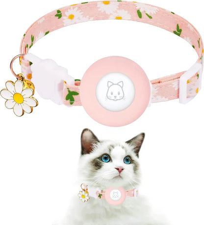 Cat Tracker Collar with Breakaway Safety Feature, Silicone AirTag Holder, and Bell – Adjustable Nylon Cat GPS Tracker 1