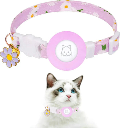 Cat Tracker Collar with Breakaway Safety Feature, Silicone AirTag Holder, and Bell – Adjustable Nylon Cat GPS Tracker 7