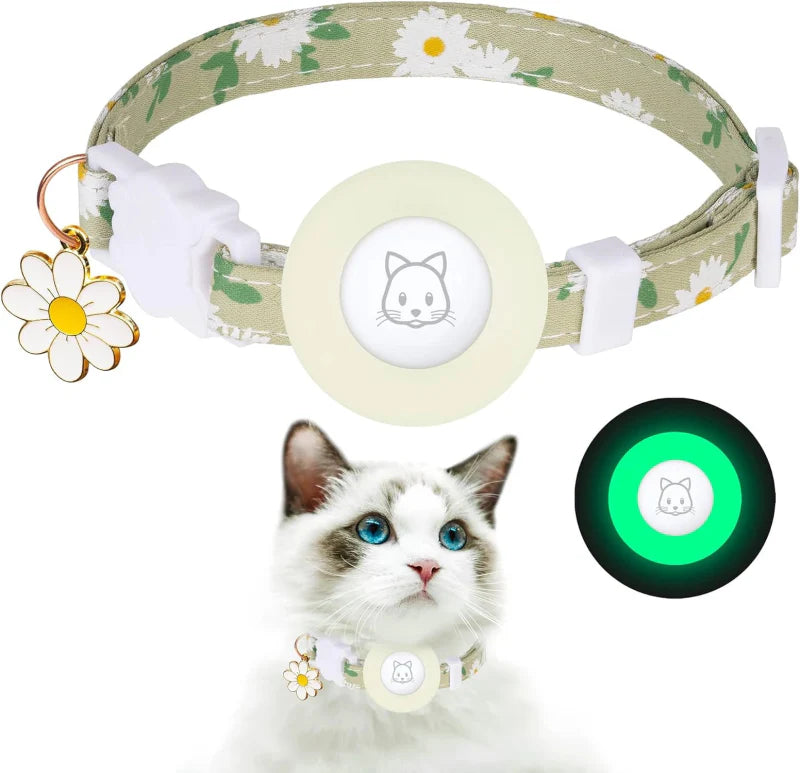 Cat Tracker Collar with Breakaway Safety Feature, Silicone AirTag Holder, and Bell – Adjustable Nylon Cat GPS Tracker 8