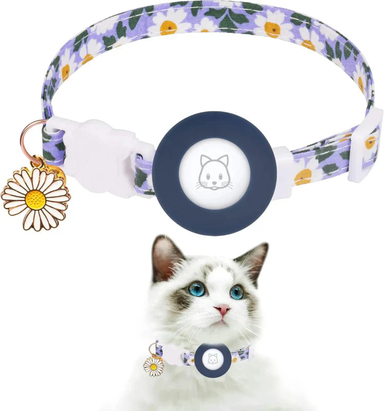 Cat Tracker Collar with Breakaway Safety Feature, Silicone AirTag Holder, and Bell – Adjustable Nylon Cat GPS Tracker 9