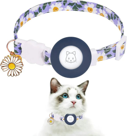 Cat Tracker Collar with Breakaway Safety Feature, Silicone AirTag Holder, and Bell – Adjustable Nylon Cat GPS Tracker 9
