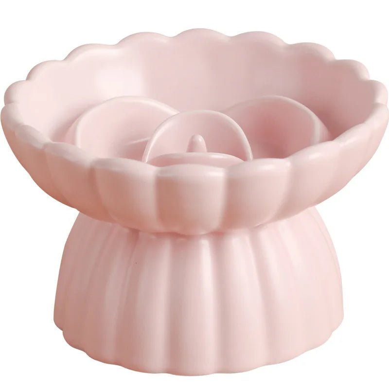 Ceramic Slow Feeder Pet Bowl – Elevated Flower Shaped Design for Cats and Small Dogs 1
