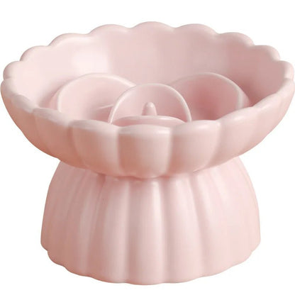 Ceramic Slow Feeder Pet Bowl – Elevated Flower Shaped Design for Cats and Small Dogs 1